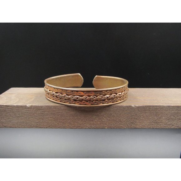 6.5" Copper Rustic Braided Cuff Bracelet Vintage Elegant Beautiful Everyday - Picture 1 of 6